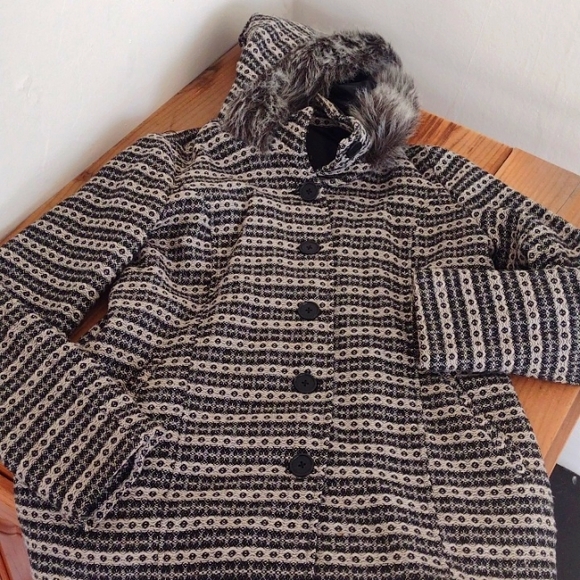 JACK by BB Dakota Wool Blend Tweed Button Front Coat w/ Faux Fur Hood Size M - Picture 12 of 16